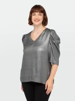 Fiorella Rubino Top E T-Shirt|Blusa In Tessuto Spalmato Con Scollo A V