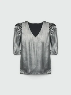 Fiorella Rubino Top E T-Shirt|Blusa In Tessuto Spalmato Con Scollo A V
