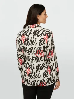 Fiorella Rubino Camicie E Bluse|Camicia In Raso Dalla Stampa Loghi