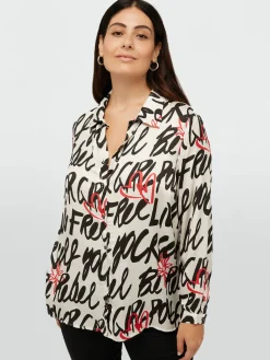 Fiorella Rubino Camicie E Bluse|Camicia In Raso Dalla Stampa Loghi