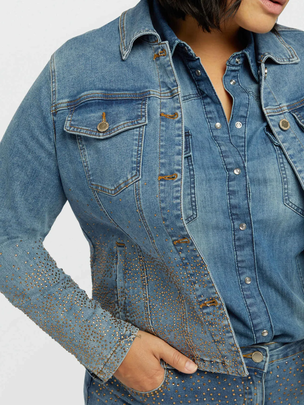 Fiorella Rubino Giacche E Blazer|Giubbotto In Denim Con Strass
