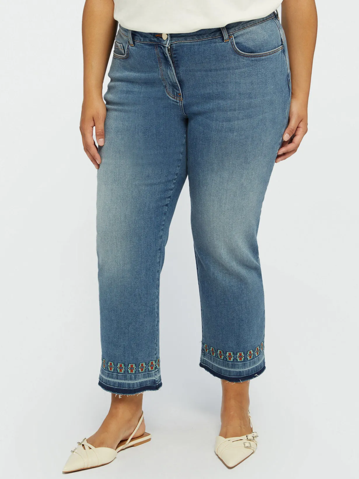 Fiorella Rubino Jeans|Jeans Cropped Con Ricamo Etnico