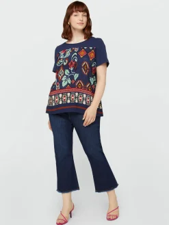Fiorella Rubino Top E T-Shirt|T-shirt In Due Tessuti Con Stampa