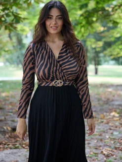Fiorella Rubino Vestiti|Vestito Lungo Animalier Plissé