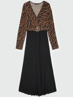 Fiorella Rubino Vestiti|Vestito Lungo Animalier Plissé
